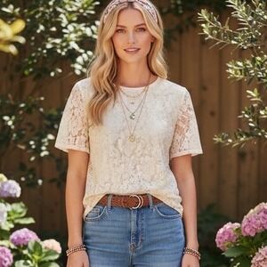 Madewell Ivory Floral Lace Lined Top Coquette Romantic Cottagecore Feminine XS